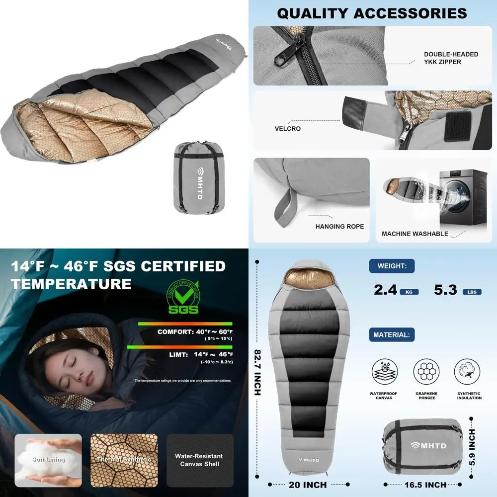 

Ultra Warm 0 Degree Adult Sleeping Bag, Cotton Canvas, YKK Zipper, Compact Backpacking, Mummy Shaped, Ideal for Camping