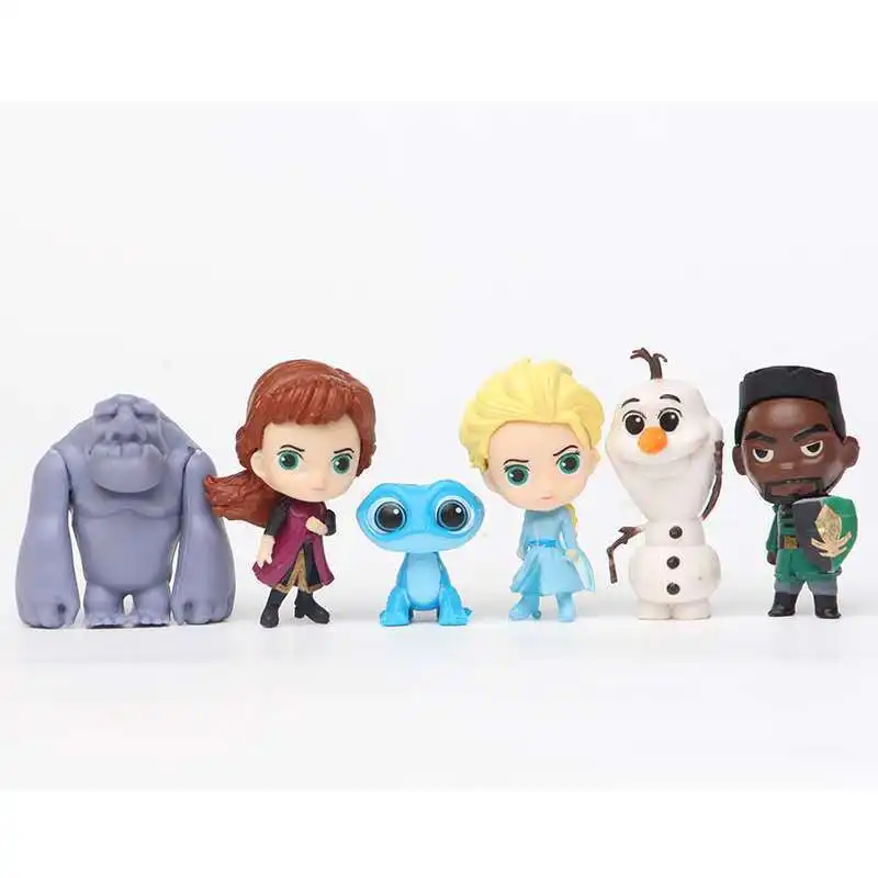 12Pcs Disney Frozen 2 Kawaii Elsa Anna Kristoff Olaf Fire Elves Action Figure Mini Model Hot Ornament Toys Girls Birthday Gifts