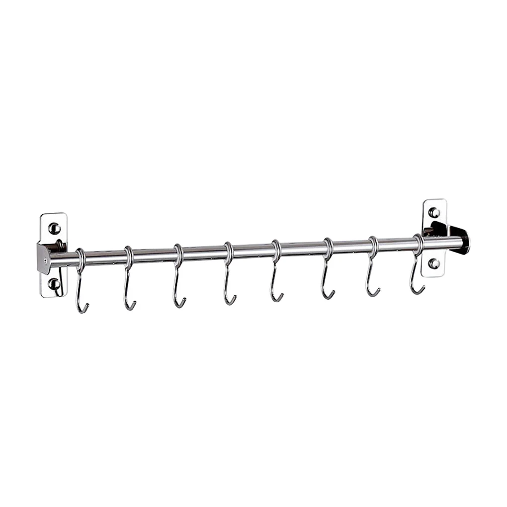 

Wall-Mounted Movable Hooks Hanger Stainless Steel Kitchen Rail Towel Utensil Hanging Rack