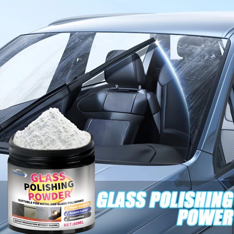 Pó de Polimento para Vidro Oxidado 80ml - Reparo de Arranhões Nano, Agente de Polimento Profissional para Banheiros, RVs e Espelhos, Efeito de Limpeza Instantânea, Embalagem Durável, Material ABS, Acessórios para Cuidados Automotivos, Reparo de Arranhões de Carro, Design de Embalagem Elegante, Embalagem de Alta Qualidade