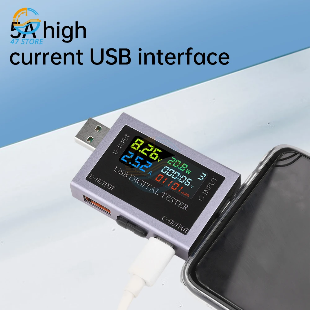 USB+Type-C Multi-function Digital Display DC Voltage Ammeter Power Meter DC 4.5~50V Voltmeter Ammeter Charger Capacity Tester