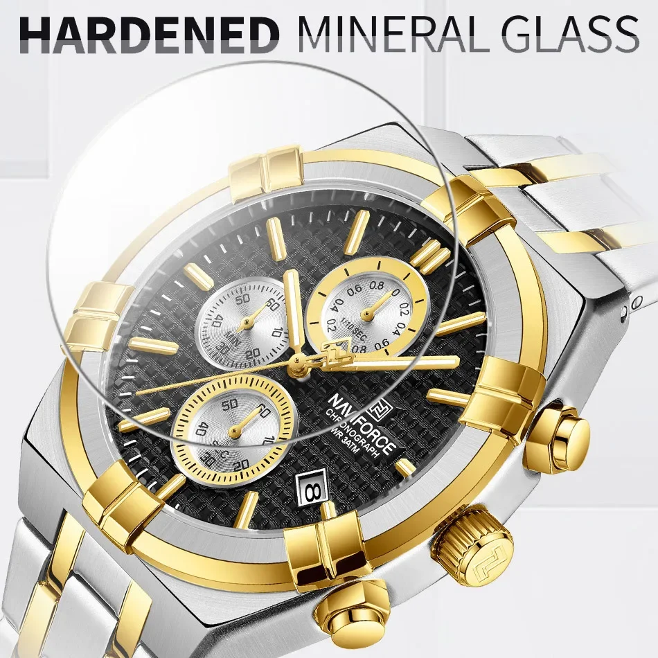 Top Marke Navi force Mode Uhren für Männer Luxus Business Edelstahl Band Quarz Armbanduhren wasserdichte Kalender uhren