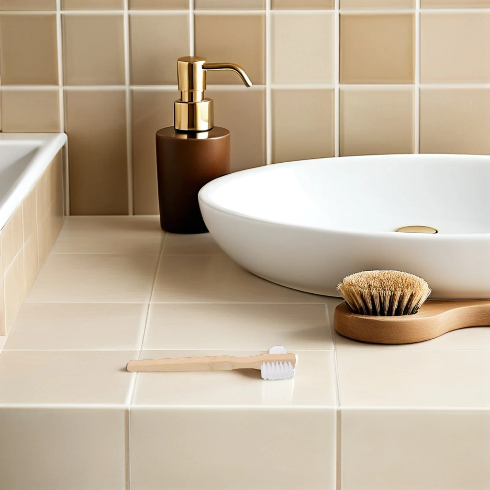 

8pcs Nylon Medium Hard Denture Brush Double-Sided Dual-Angle Bristles Bamboo Handle For Retainer Care Oral Appliance Cleaning