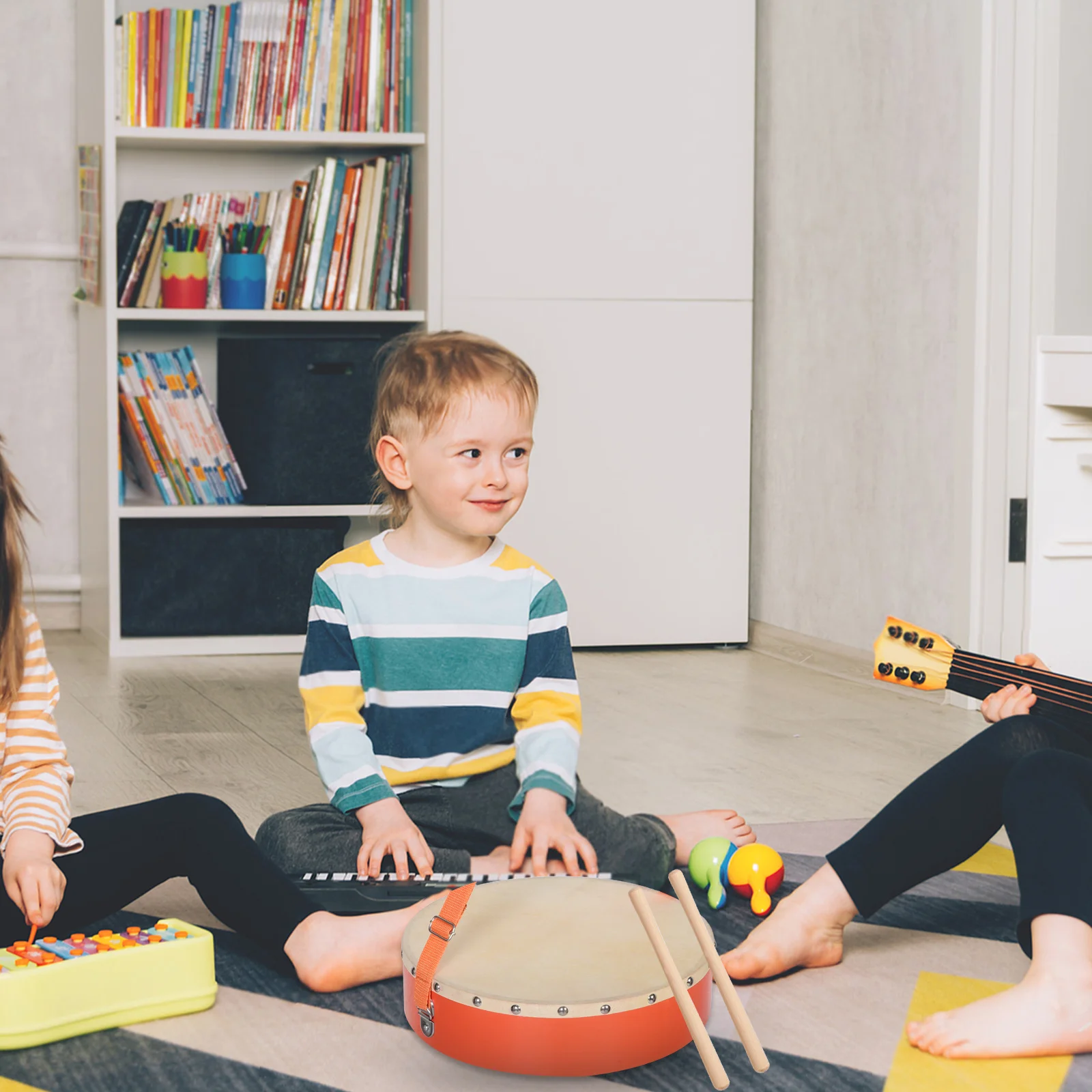 

1Set Kids Marching Drum Wooden Music Instrument for Preschool Family Music Class Early Rhythmic Skills Kids Marching Drum