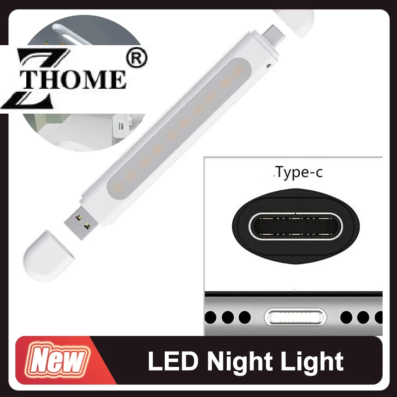 Flexible 8LED Mini USB NightLight for Reading, Power Bank, Type-C Devices