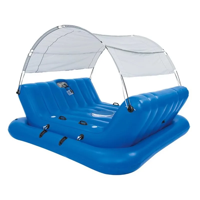 Factory customized floating island four-person inflatable bed with awning large inflatable bed