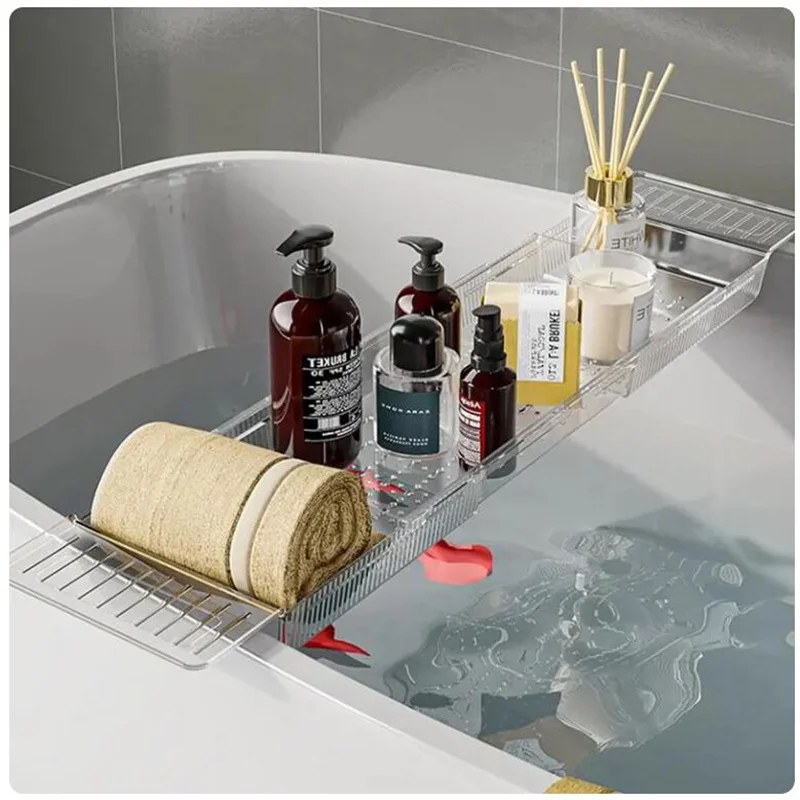 Bathroom Bathtub Tray Expandable Bath Table Over Tub Multifunctional Bath Rack Organizer For Book Wine Phone Bathroom Shower