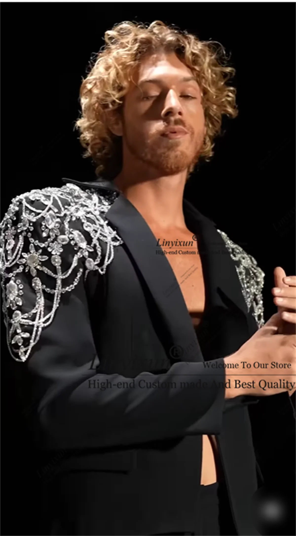 Designer Fashion Beads Crystals Men Suits Groom Wedding Tuxedos Customized trajes para hombre 2 Pieces Sets Male Prom Blazer