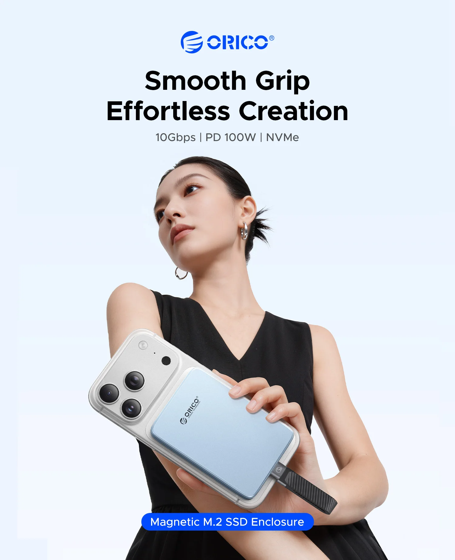 ORICO M.2 NVMe SSD Enclosure 2230-2280 MagSafe USB C 3.2 with TF/SD 3.0 Card Reader PD 100W for iPhone 16 17 Pro ProRes