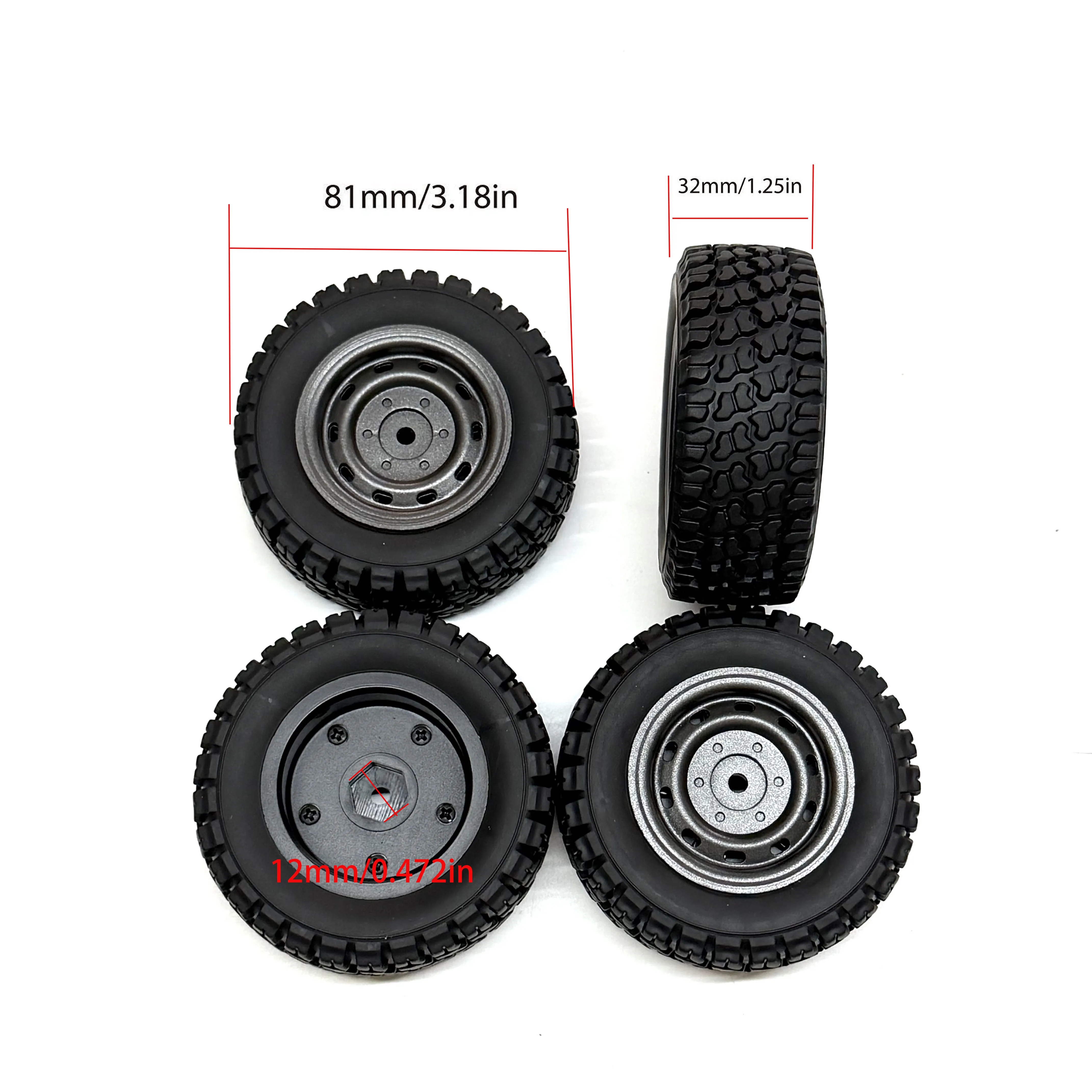 Rubber Tyre Wheel Rim Tire 81*32mm 12mm Hex Hub For 1/16 RC Off-road Car Vehicle Wltoys SCY 16101Pro 16103 Q130 MJX Hyper Go