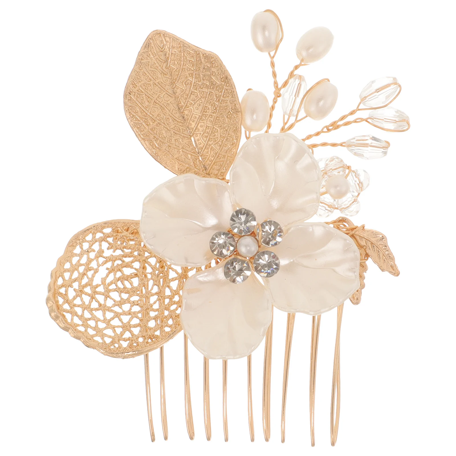 

Gold Hair Side Comb Zinc Alloy Resin Simulated Pearl Leaf Design Bridal Wedding Bride Headpiece Decorative Hair Accessories