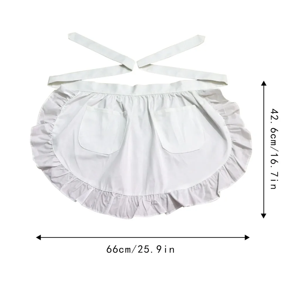 Home Use European Style Maid Apron Dual Pockets Polyester Cooking Half Apron Breathable with Ruffled Waist Apron Hotel