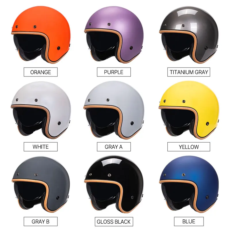 Kaski motocyklowe z otwartą twarzą kask odrzutowy Retro 3/4 kask motocrossowy mężczyźni Vintage Cafe Racer TT&COCASCOS DOT Capacete De Moto