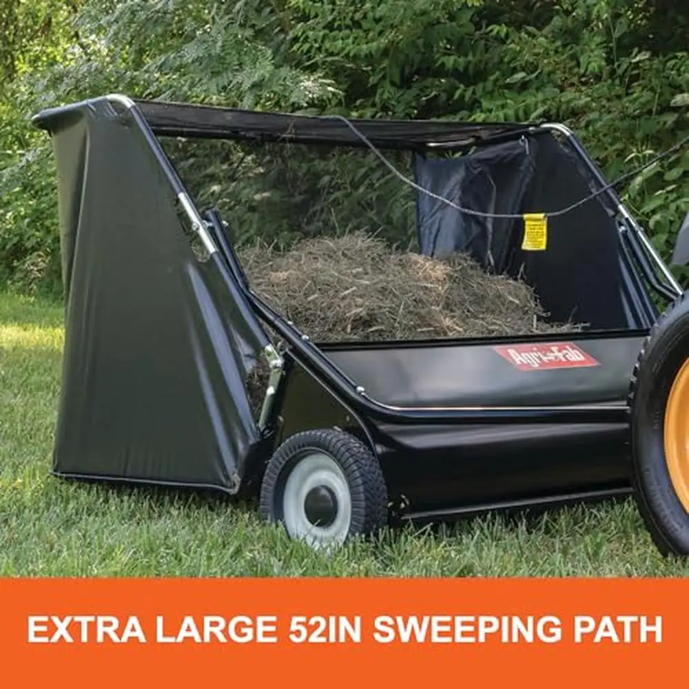 52-Inch Lawn Sweeper with Adjustable Brush Height 26 cu. ft Capacity Black Steel 86 lb Weight