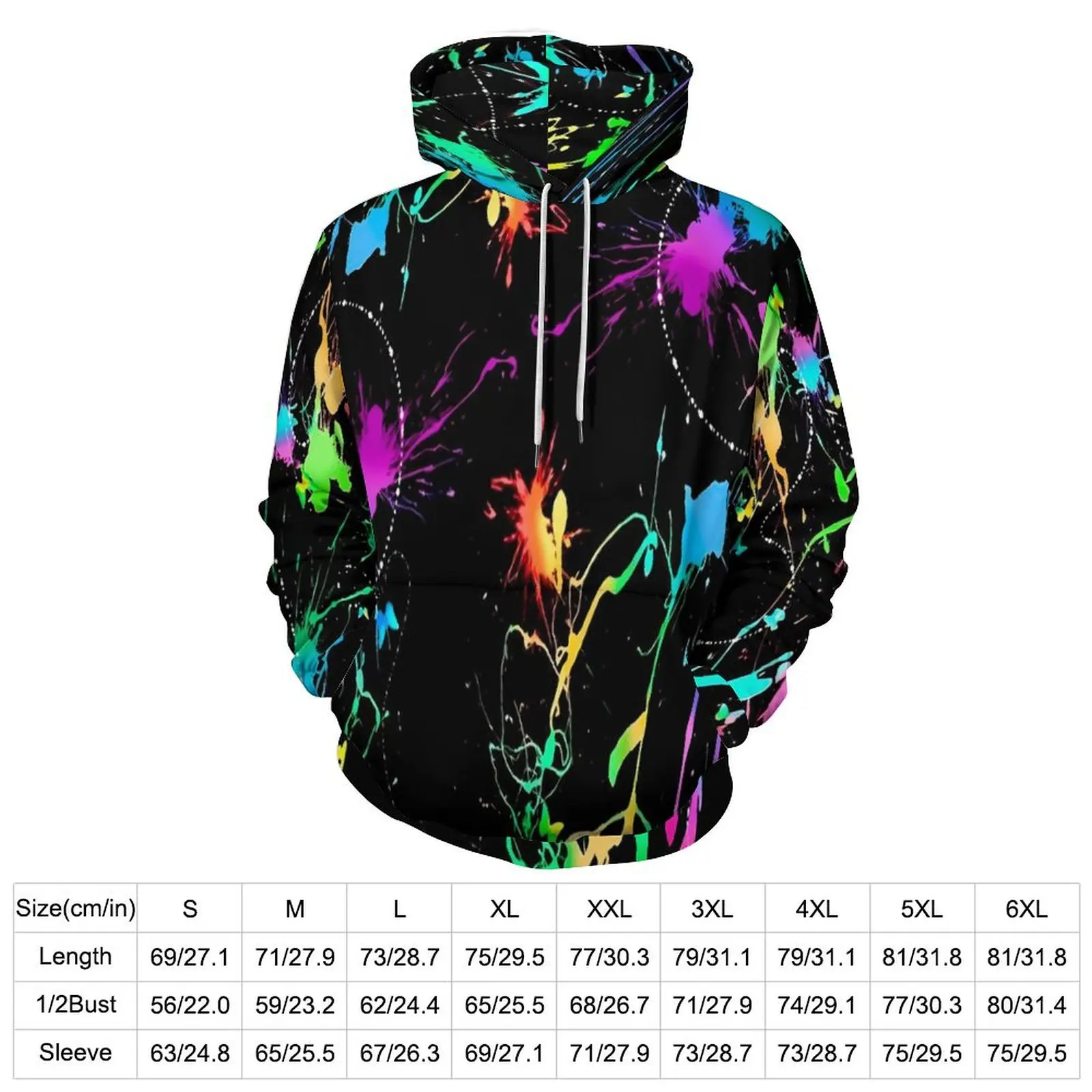 Neon Pain Print lässige Hoodies bunte Splatter hübsche Grafik lose Hoodie Herbst Langarm Harajuku übergroße Top