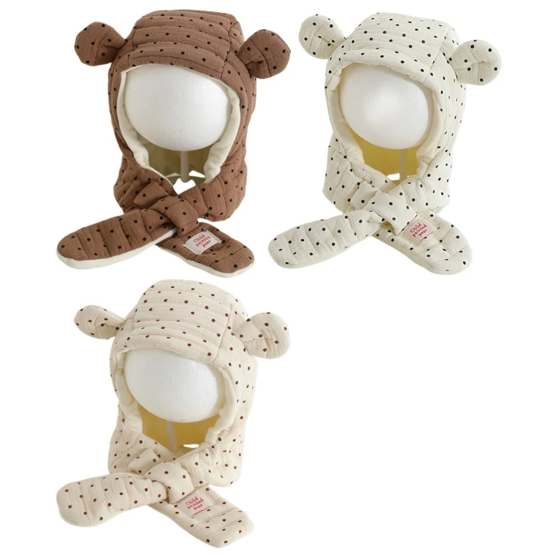 Unisex Bear Ears Knitted Hat with Scarf Combo Infant Bear Hat with Integrated Scarf Comfortable for Toddlers Aged 1-3