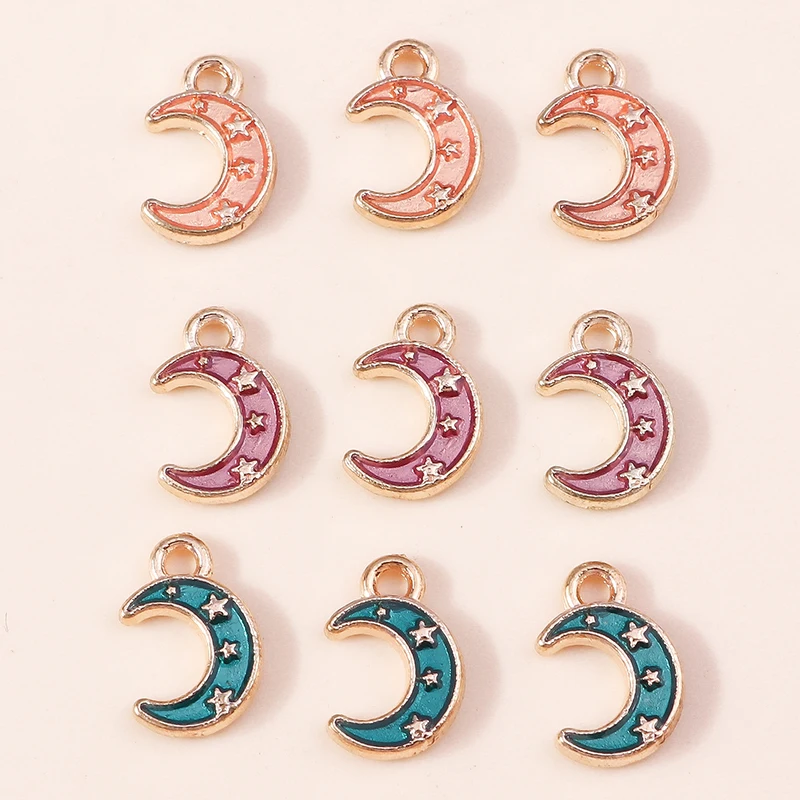 10pcs/lot Mix Cute Enamel Moon Star Charms for Jewelry Making DIY Drop Earrings Pendants Necklaces Handmade Bracelets Craft Gift