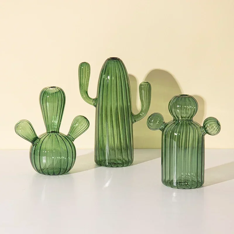 Cactus Glass Vase for Room Decoration Decorative Glass Bottle Hydroponics Plant Modern Transparent Vase Crafts Living Room Decor