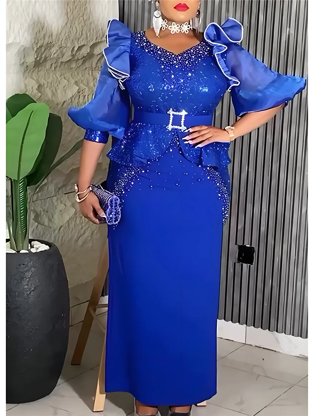 

Plus Size African Party Dresses for Women Dashiki Sequin Maxi Long Dress Elegant Outfits Muslim Wedding Evening Gown 2025