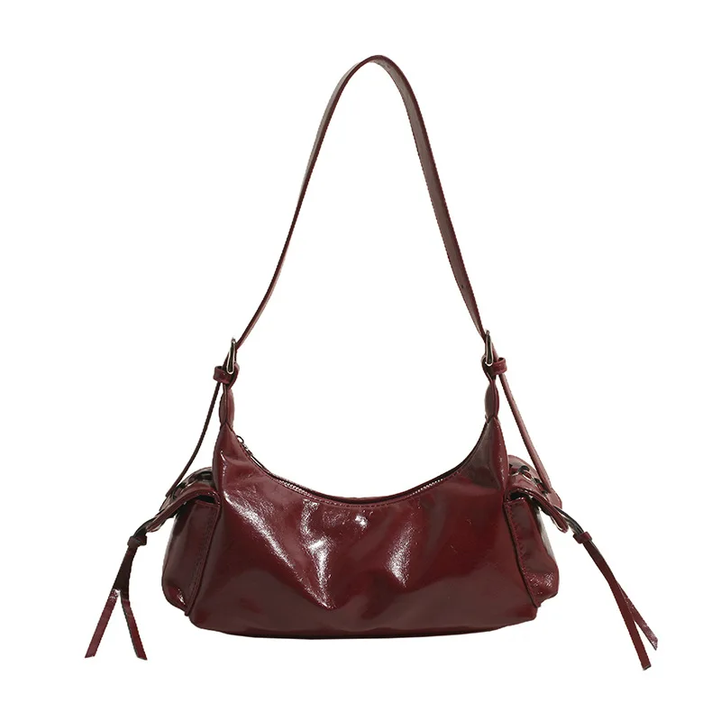 Bolsos de hombro de cuero suave rojo Retro para mujer, bolso cruzado versátil sólido, bolsos de compras para viajes