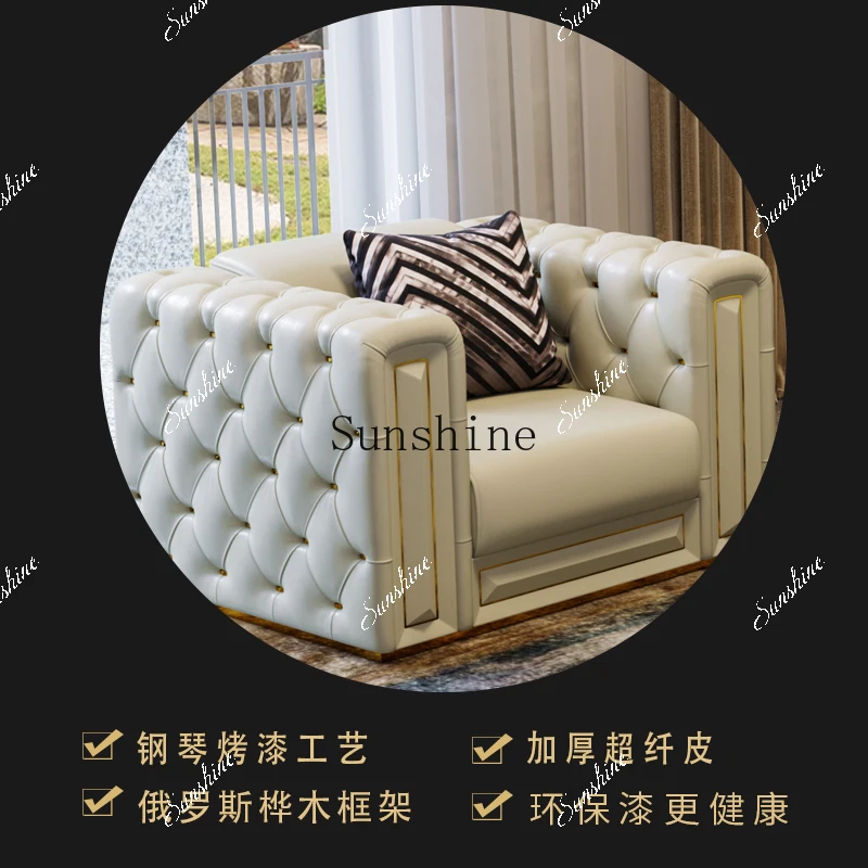 

Italian light luxury leather sofa combination high-end villa model room furniture FT