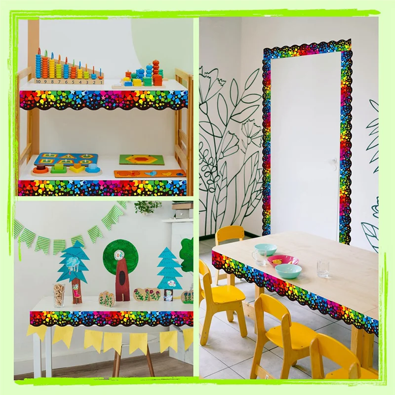 B27B 1 لفة 59 قدم حواف لوحة الإعلانات ذاتية اللصق، ملصق حواف قصاصات على شكل صدفي لديكور الفصول الدراسية المدرسية