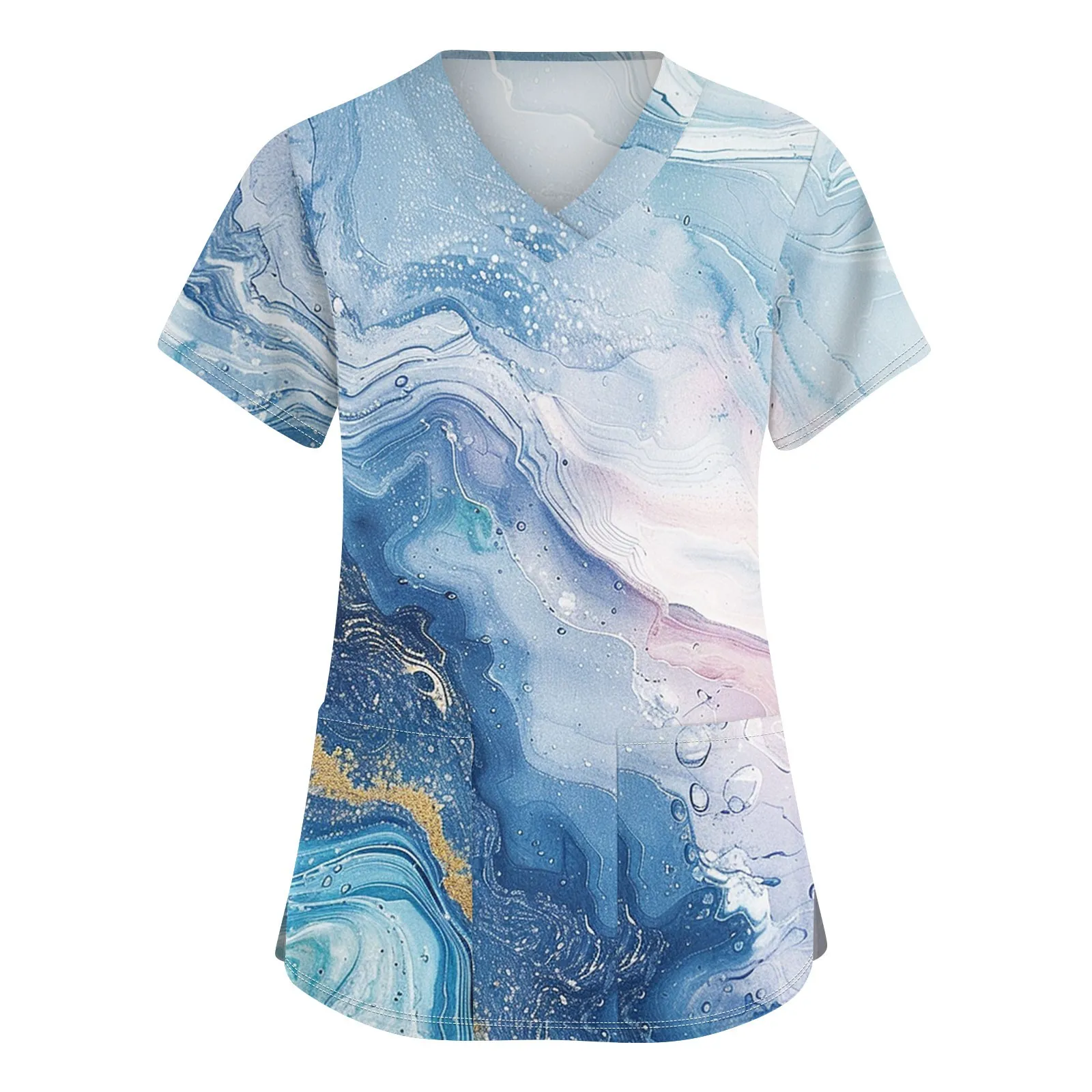 Uniformes médicos casuais enfermeira impressão feminina manga curta topos com decote em v uniformes de cuidados de beleza moda casual solto topo alta quali