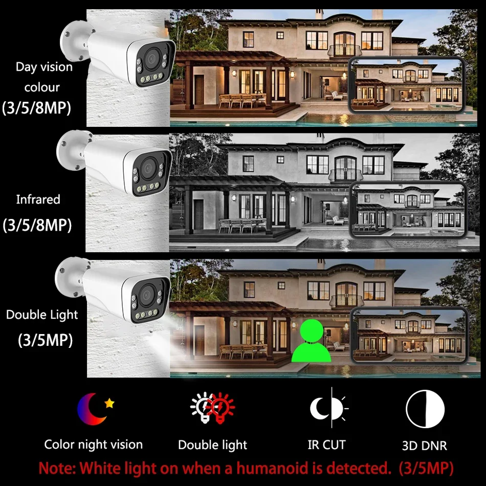 Imagem -03 - Câmera ip Poe 4k 8mp Imx415 Dupla Luz Inteligente ir Compatível com Hikvision para Detecção de Movimento Vigilância por Vídeo em Casa Onvif