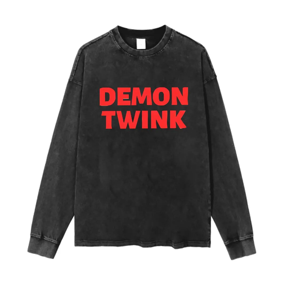 

Винтажная однотонная футболка с длинными рукавами и круглым воротником Demon Twink Bold Red Art из стираного хлопка для мужчин и женщин