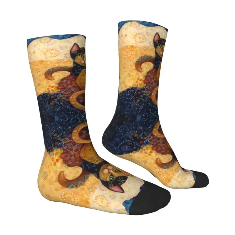 Cute Men Women Male Vintage Cat Gustav Klimt Dress Socks Unisex Animal Art Hip Hop Happy Crew Socks Non-Slip Running Sport Socks