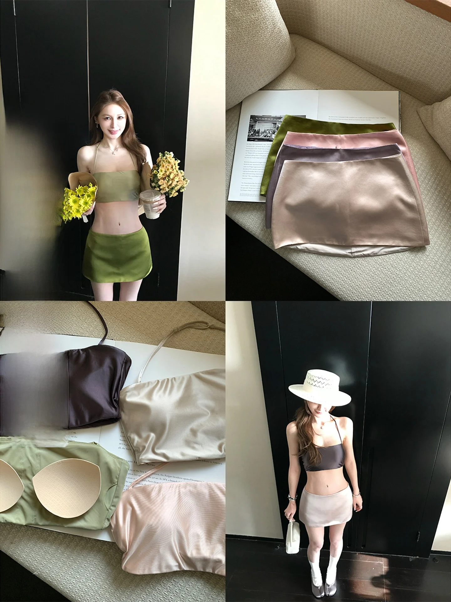 

Skk Store Summer Chiffon Ice Silk V-Neck Half-Sleeve Top with Latex Pad And High-Waist Skirt Fashionable Casual Women's Set