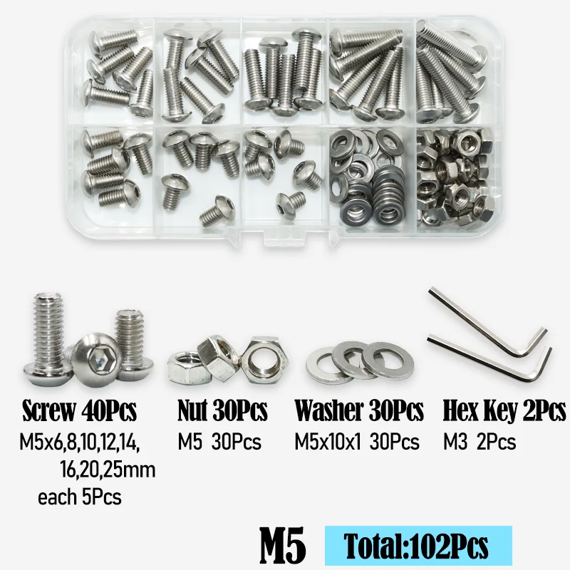 Innensechskant-Halbrundkopfschraube, Mutter, Unterlegscheibe, M2, M3, M4, M5, M6, Edelstahl, Inbus, vollständiger Maschinenbolzen für Motorradmöbel – Detail 7