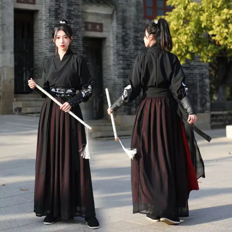 Vintage Black Women's  Hanfu Dress Set Traditional Chinese Han Elements Costume Stylish Fashion Couples Swordsman Cosplay Outfit