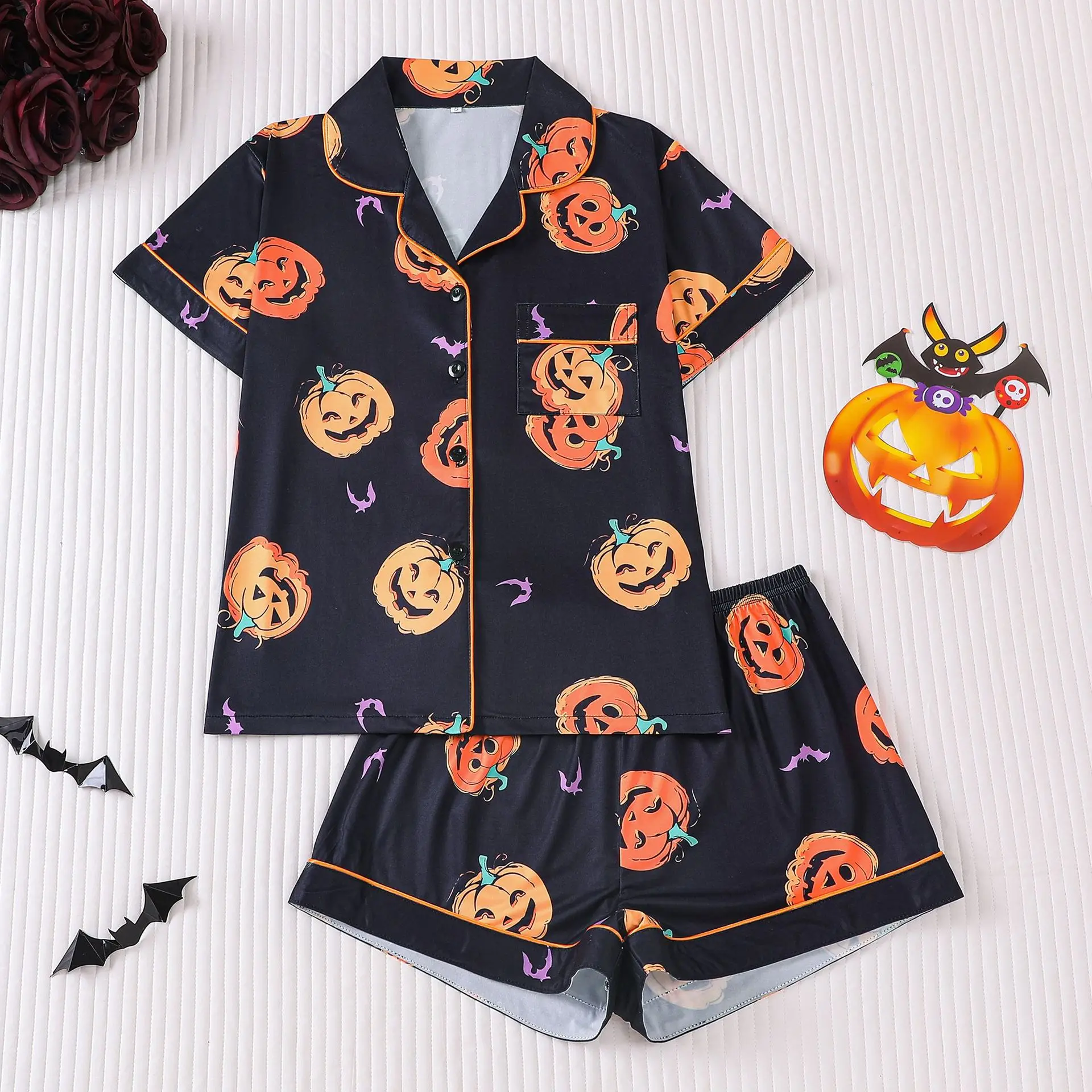Pjamas for Women Sexy Sleepwear New Women Sleepwear Halloween Printed Home Suit Set