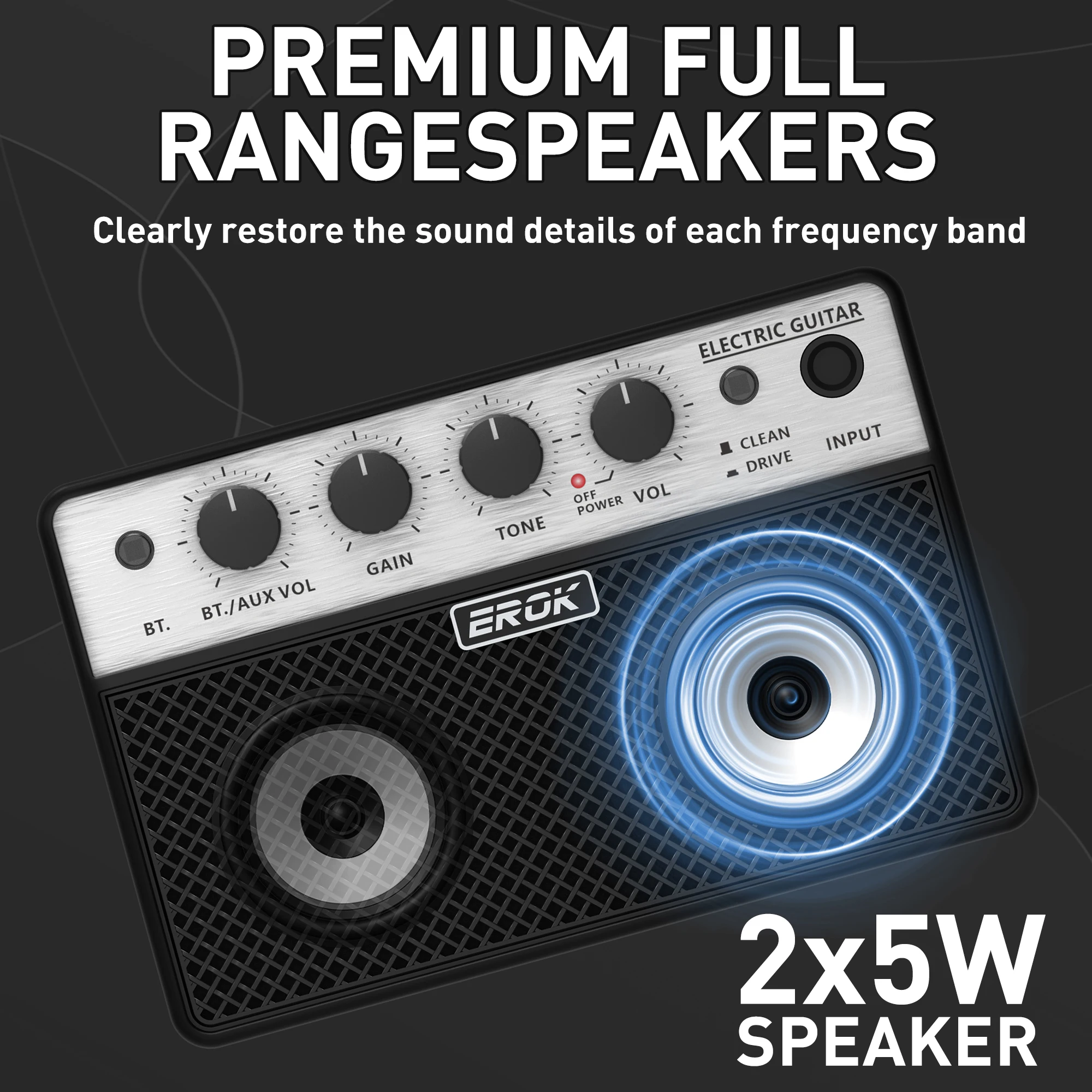 EROK Mini Bluetooth Guitar Amplifier Portable Electric Guitar Bass Amp Clean Drive Effect Speaker Home Practice Audio Accessory