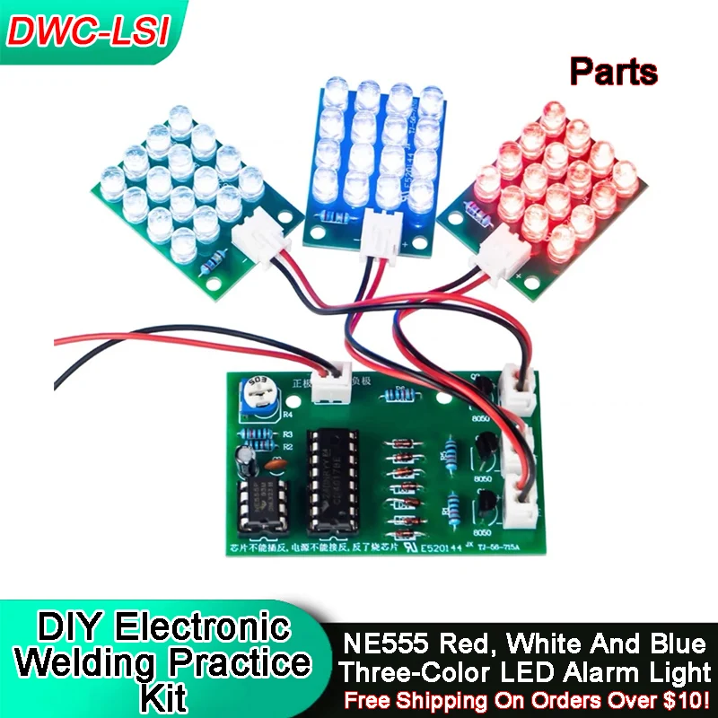 DIY مجموعة ممارسة اللحام الإلكترونية NE555 الأحمر والأبيض والأزرق فلاش LED إنذار ضوء ستروب وحدة إنتاج تصميم عدة #2