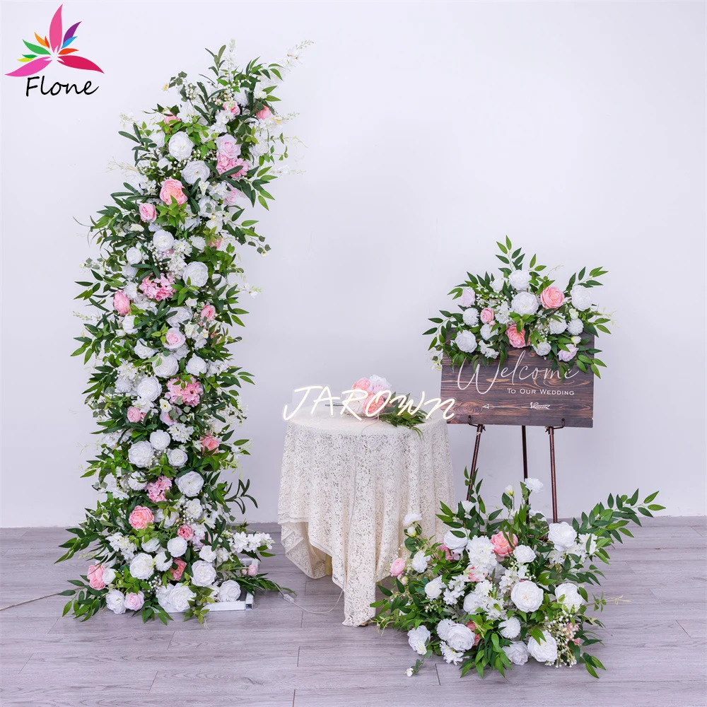 

Artificial Wedding Background Decoration Flowers Row Pink White Rose Green Leaf Floral Arrangement Party Backdrop Decor Display