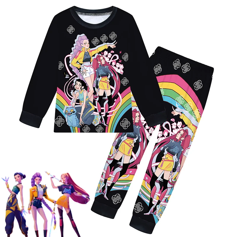 

Kpop Demon Hunters Kids Pajama Set Fashion Girls Daily Nightgowns Clothes Rumi Mira Zoey Girls Long Sleeve T Shirt+Pants Set