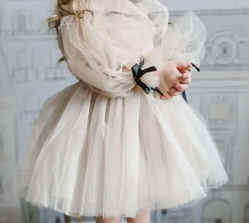 

Новое сетчатое платье Fairy Boutique с пышными рукавами для маленьких девочек, элегантные вечерние платья принцессы для детей 1-9 лет