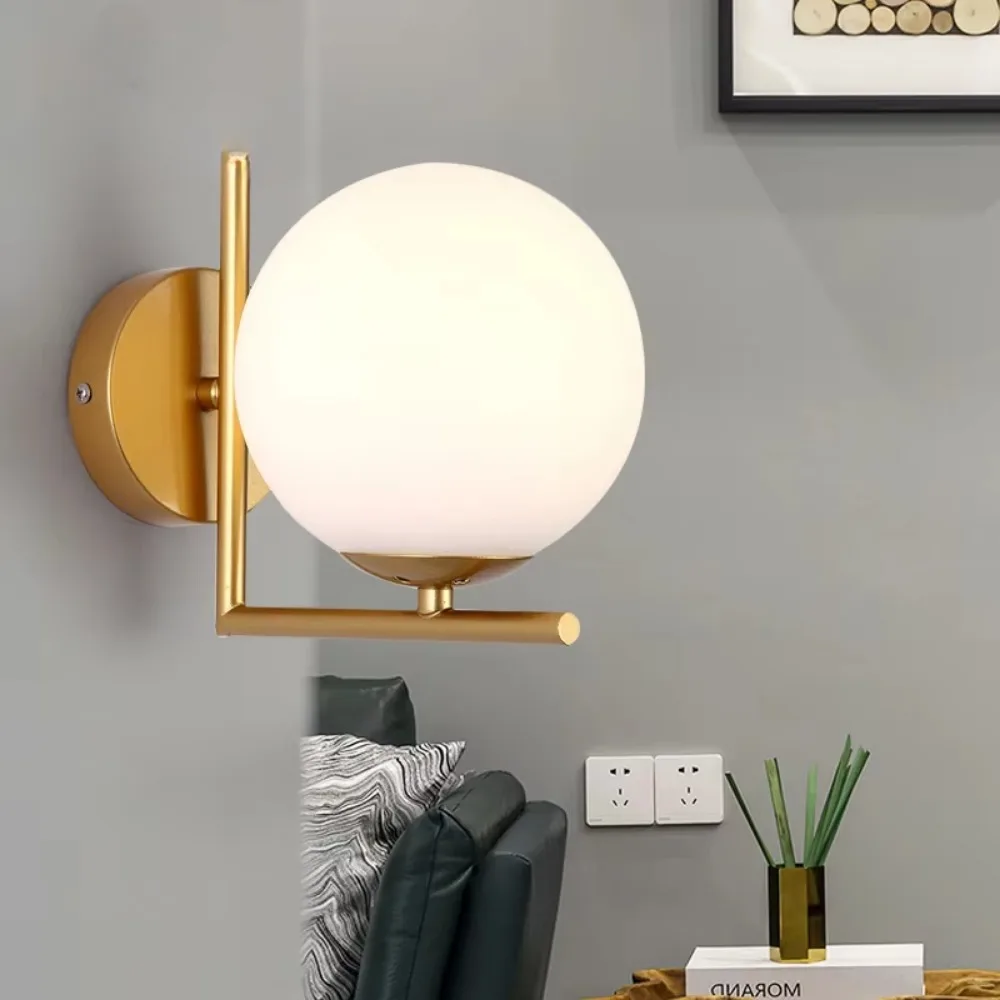 

Glass Ball Wall Light Luxury Matte Black Sconce Fixtures Modern Decorative LED Wall Lamp Gold Iron Wall Hardwired Lamp