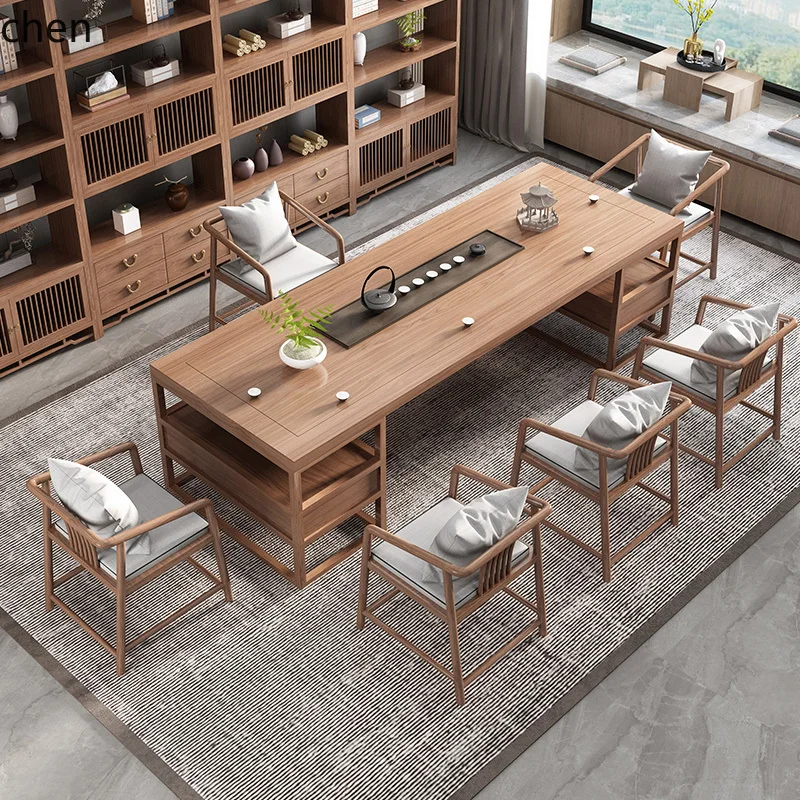 

HTT New Chinese Large Board Tea Table and Chair Combination Office Tea Table Kung Fu Zen Modern Simplicity
