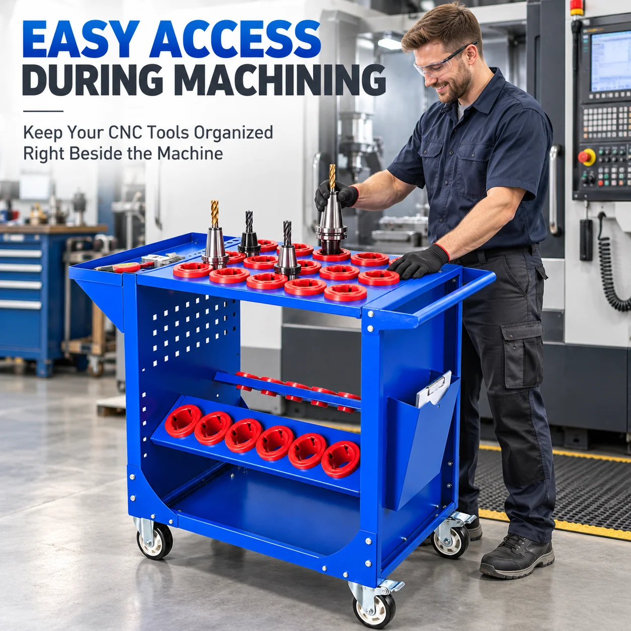 AOLIVIYA BT50 CNC Tool Cart Tool Holder Rack Mobile Storage Trolley Machining Center Organizer Workshop