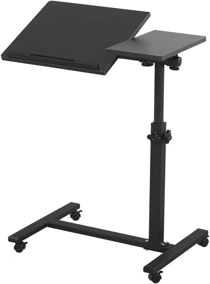 

Adjustable Rolling Overbed Desk with Wheels for Laptop Use - Black