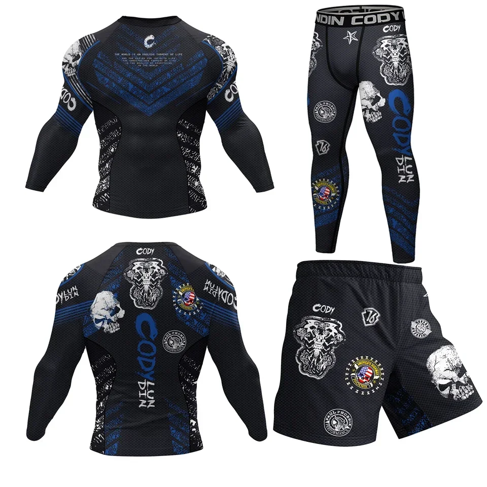 

Mens Running Sportswear Training Tracksuit MMA Bjj Rashguard Grappling Set Sport Fitness Gym Clothing Compression Boxing Jerseys