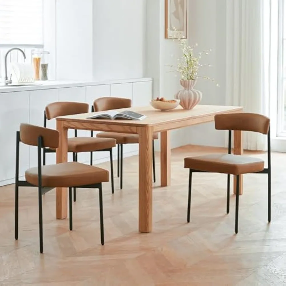 

Brown Faux Leather Dining Chair Set of 4, Armless Upholstered Kitchen Chairs, Modern Dining Room Chairs with Curved Backs