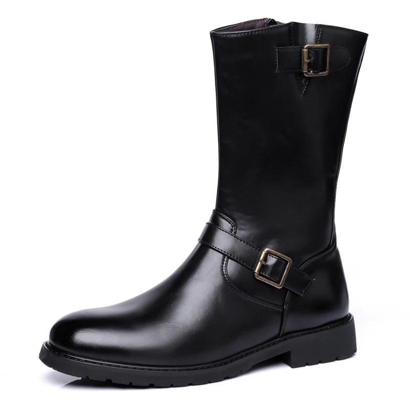 Men's Fashion High-Top Boot Stage Knigth Boots Brand Designer Original Leather Shoes Cowboy Long Boot Buckle Motorcycle Botas