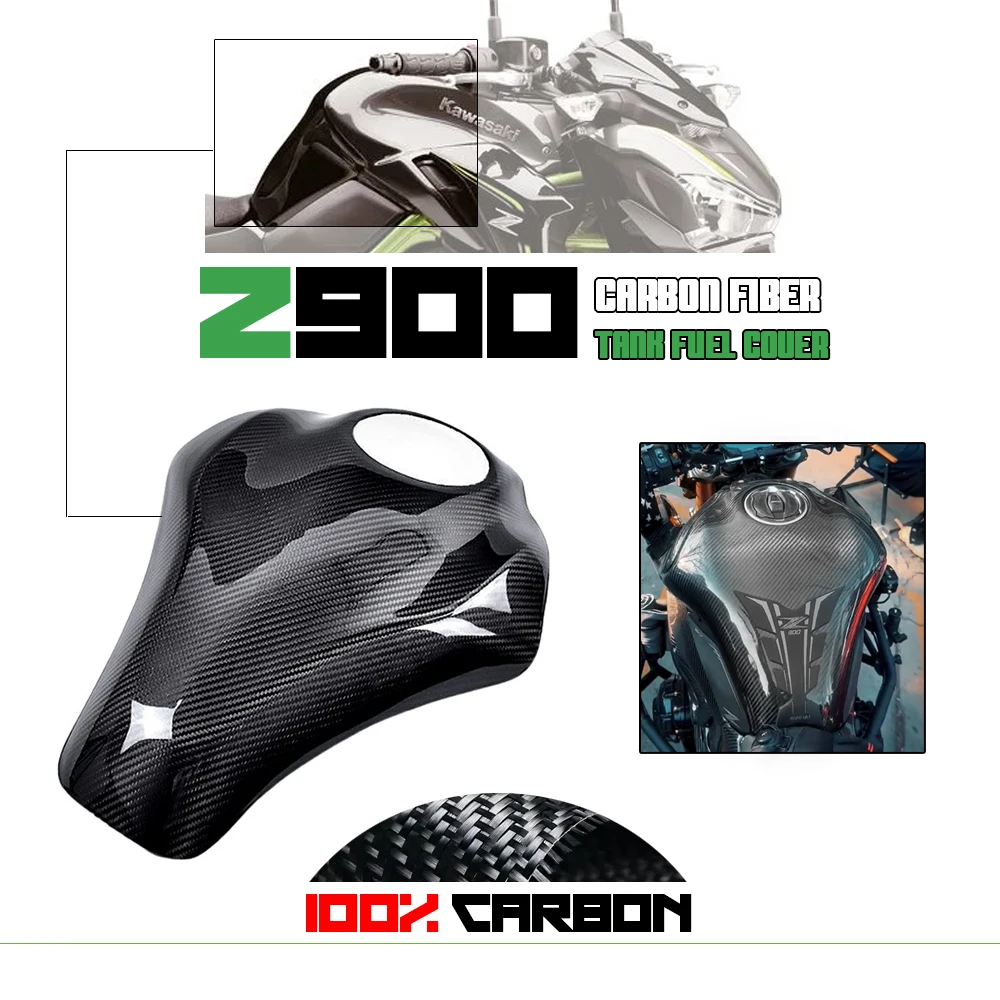 

Real Dry Carbon Fiber For Kawasaki Z900 2017-2023 2021 2022 Z900SE Motorcycle Rear Tank Fuel Gas Cover Protector Fairing Panel