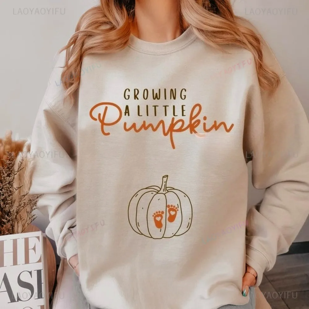 Growing A Little Pumpkin Halloween Classic Sweatshirt Gift Printed Pattern Design Simple Style Hoodie  Woman Man Popular Hoody