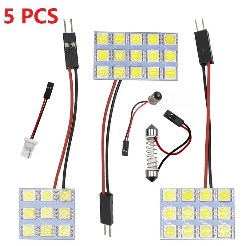 

5PCS Led Panel 6/9/12/15/18/24/36/48 SMD 5050 T10 Ba9s c5w Adapter Festoon Dome reading Light Accessories Trunk lamp bulb 12V