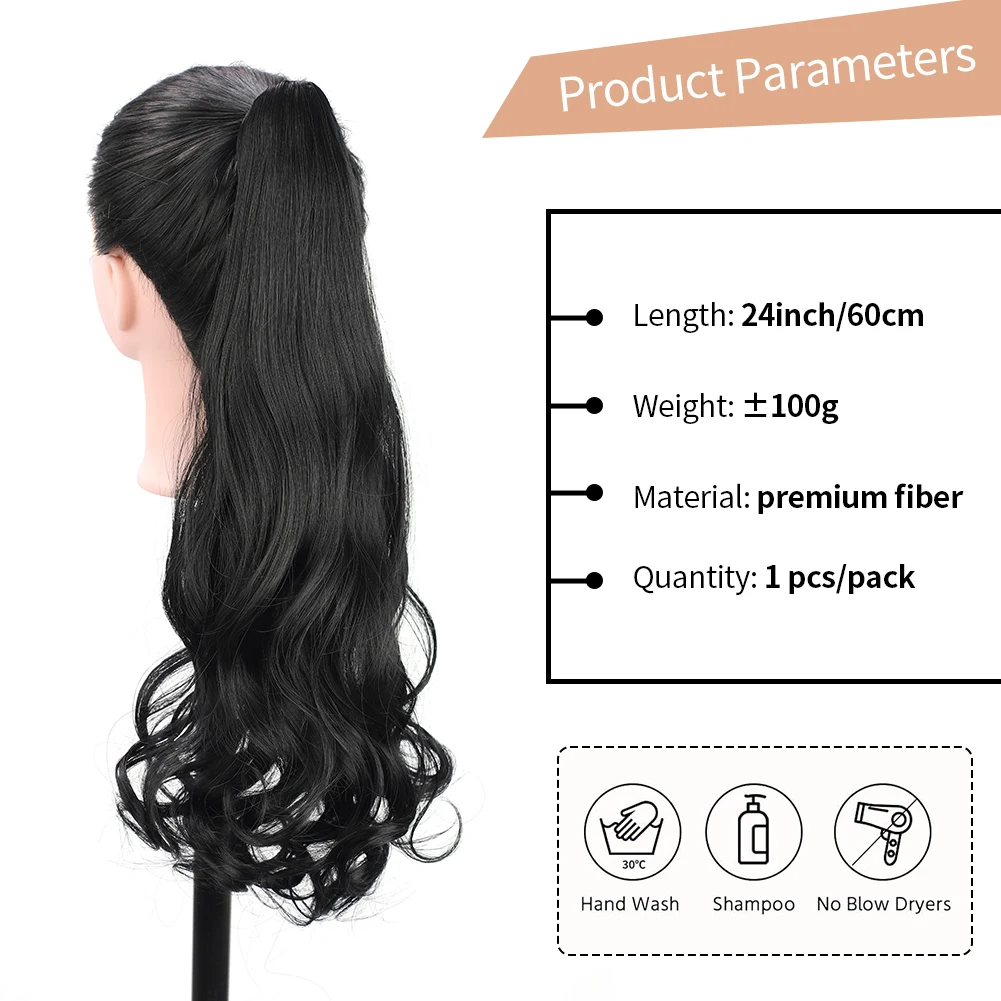 Claw Clip in Hair Extension Natural Soft Mini Jaw Claw Synthetic Hairpiece 24 Inch Long Curly Wavy Ponytail Extension for Women